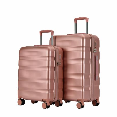 BONTOUR “Wave” 2 db-os Bőrönd Szett (S+M), Duplakerekes Gurulós bőrönd TSA zárral, RoseGold