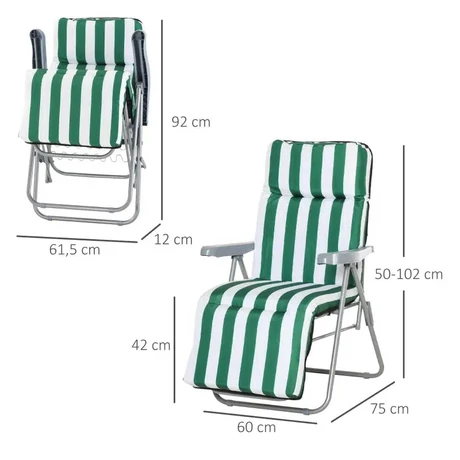 Outsunny kerti nyugágy szett 2 db összecsukható, párnákkal 60 x 75 x 102 cm, zöld + fehér