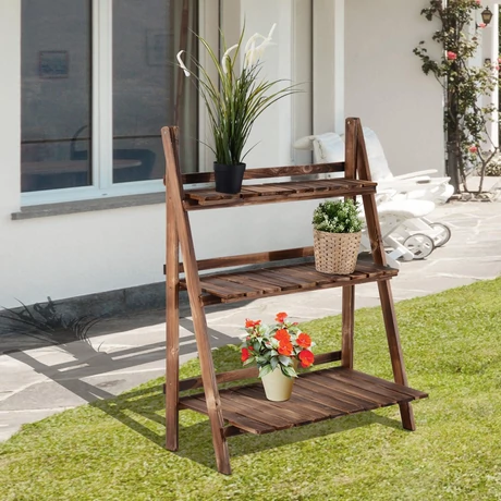 Növénylépcsők, Virágpolc 3 lépcsős 80 x 37 x 93 cm, fenyőfa Sötétbarna