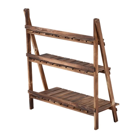 Növénylépcsők, Virágpolc 3 lépcsős 80 x 37 x 93 cm, fenyőfa Sötétbarna
