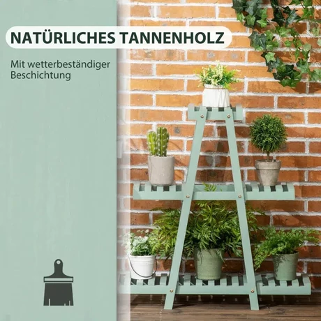 3 szintes növénytartó, időjárásálló, 76 cm x 26 cm x 76 cm világoszöld