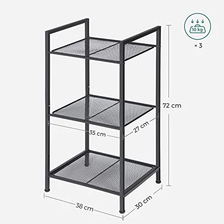 Fém polc, 3 szintes polc, bővíthető, állítható polcok, ipari design, fekete