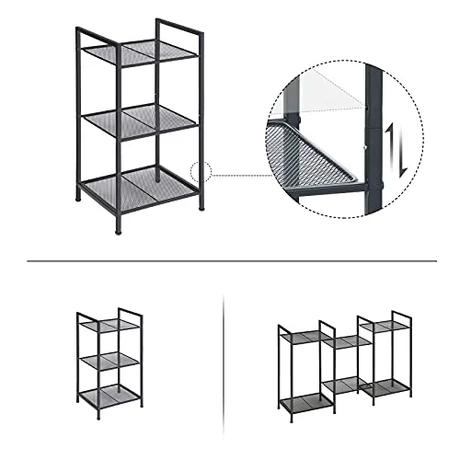 Fém polc, 3 szintes polc, bővíthető, állítható polcok, ipari design, fekete