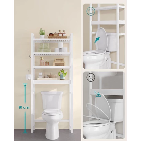 WC feletti tároló, 4 szintes, helytakarékos, egyszerű összeszerelés, fehér