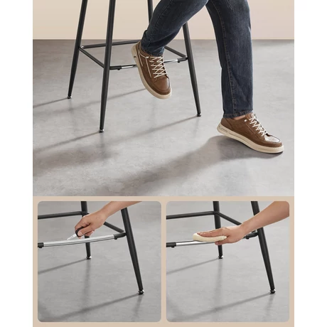 Bárszék 2 db-os szett ergonomikus háttámlával, ülésmagasság 62 cm, tintafekete