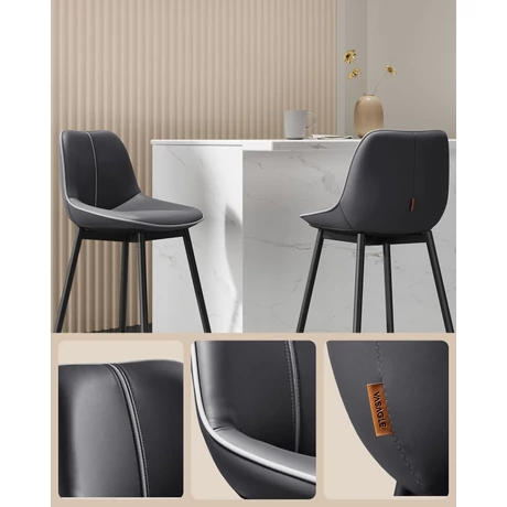 Bárszék 2 db-os szett ergonomikus háttámlával, ülésmagasság 62 cm, tintafekete