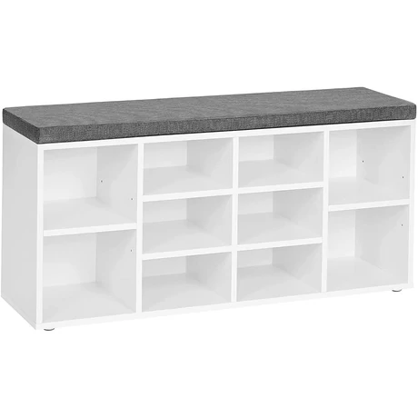 Cipőpad, cipőtartó 10 rekesz párnázással 104x30x48 cm, Fehér