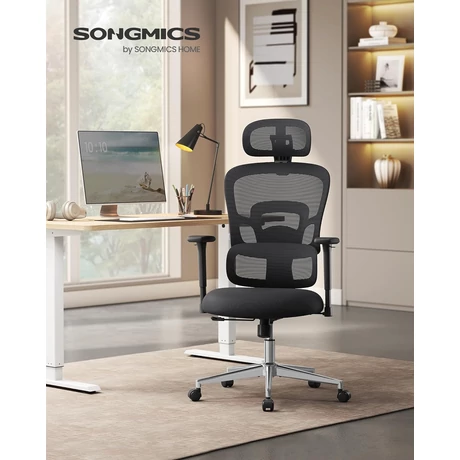 Irodai szék, ergonomikus szék magas háttámlával, fekete