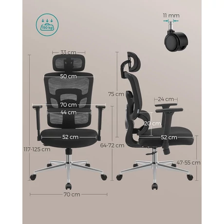 Irodai szék, ergonomikus szék magas háttámlával, fekete