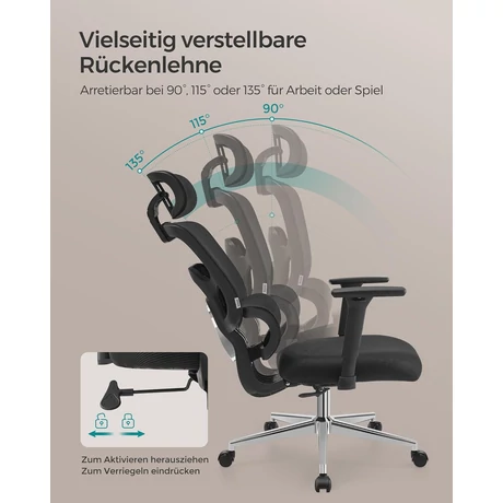 Irodai szék, ergonomikus szék magas háttámlával, fekete