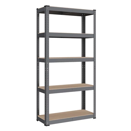 Ötszintes polcrendszer, acél polcrendszer tárolásra, csavarmentes összeszerelés, teherbírás 650 kg, 30 x 75 x 150 cm, szürke
