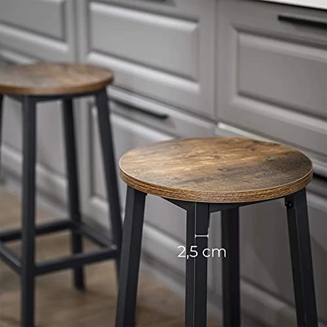 4 darabos bárszék szett, konyhai ülőke, acélvázzal, 65 cm, rusztikus barna és fekete