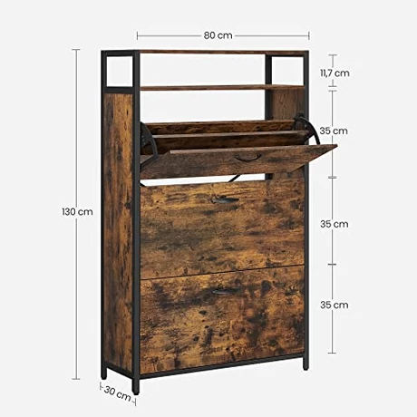 Cipősszekrény, keskeny cipőtartó 30 x 80 x 130 cm, vintage barna-fekete
