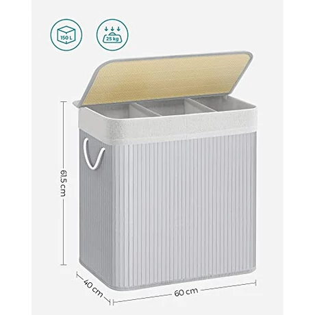 Szennyestartó kosár 3 rekesszel, 150L, Szürke