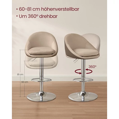 Bárszék szett 2 db bárszék, állítható magasságú, tevebarna