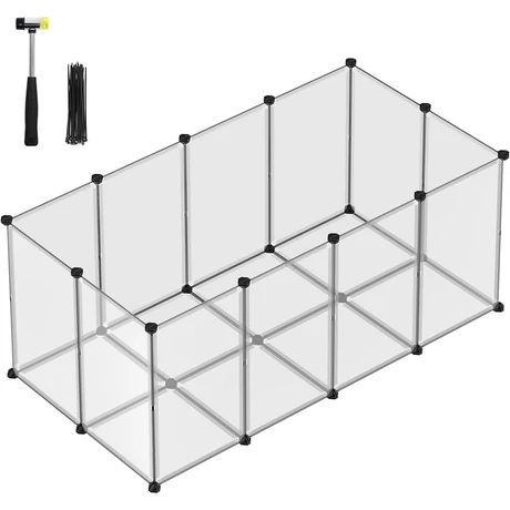 Kisállat járóka padlóval, DIY műanyag ketrec, fehér