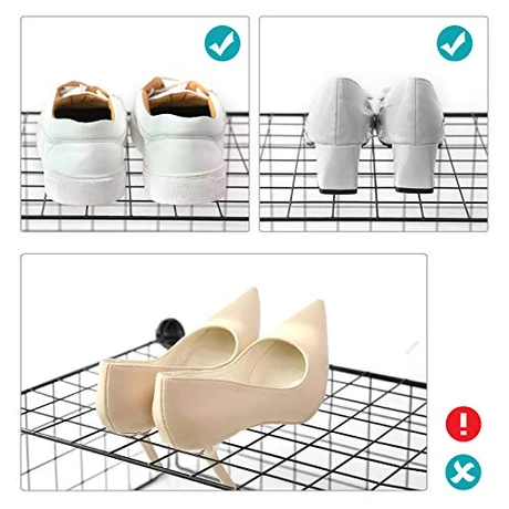 Cipőtartó, moduláris DIY tárolóegység, fémrácsos polcok, fekete
