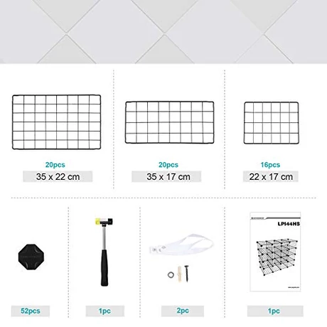 Cipőtartó, moduláris DIY tárolóegység, fémrácsos polcok, fekete