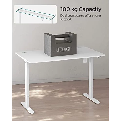 Elektromosan állítható magasságú íróasztal, 70 x 140 x (73-114) cm,  acélvázas, fehér
