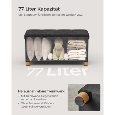 Összecsukható puff, lábtartó ottomán, 77 L, tintafekete, 38 x 76 x 40 cm