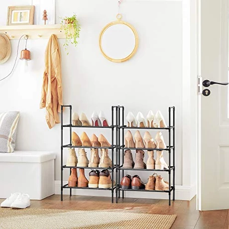 4 polcos cipőtartó állvány – 2 darabos szett,  45 x 28 x 80 cm, fekete
