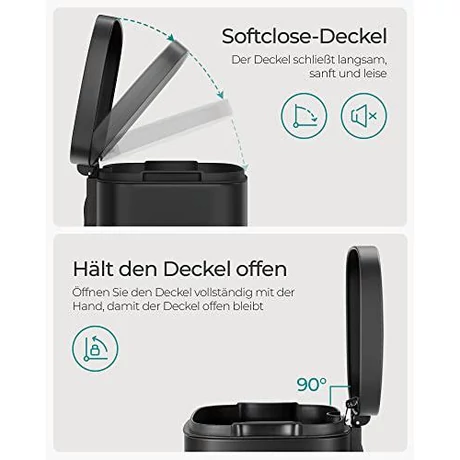 30 literes pedálos szemetes, acél, belső vödörrel, halk záródású fedéllel, fekete