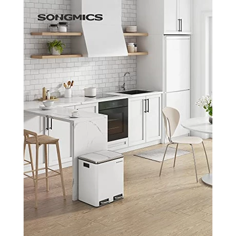 Konyhai szemetes, 2 x 15 literes acél szemetes, lépcsős szemetes belső vödrökkel és fogantyúkkal, puha záródással, szagszigeteléssel, fehér