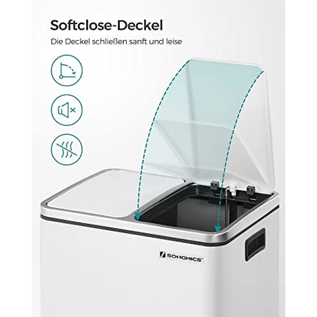 Konyhai szemetes, 2 x 15 literes acél szemetes, lépcsős szemetes belső vödrökkel és fogantyúkkal, puha záródással, szagszigeteléssel, fehér