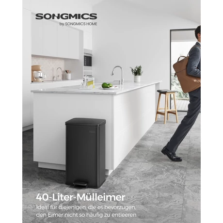 Konyhai szemetes 40L, nagy pedálos kuka fedéllel, 15 szemeteszsák mellékelve, fekete