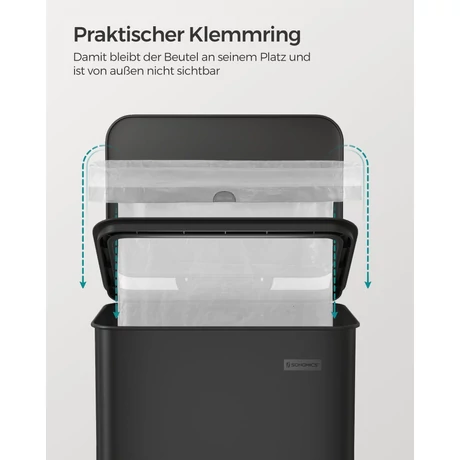 Konyhai szemetes 40L, nagy pedálos kuka fedéllel, 15 szemeteszsák mellékelve, fekete