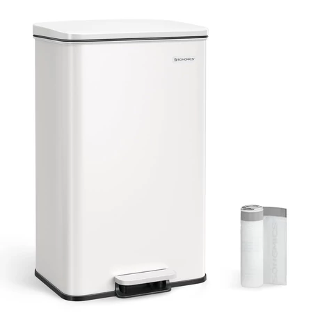 Konyhai Szemetes 40L, Nagy pedálos kuka 15 szemeteszsák mellékelve, Fehér