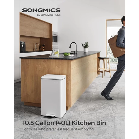 Konyhai Szemetes 40L, Nagy pedálos kuka 15 szemeteszsák mellékelve, Fehér