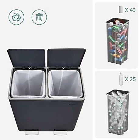 2 x 30 L Szemetes 15 Szemeteszsákkal, Antracit Szürke