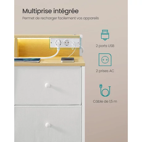 Komód 9 fiókkal és LED világítással, felhőfehér
