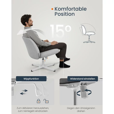 Modern szövet szék, forgószék karfa nélkül, állítható magasságú, szürke