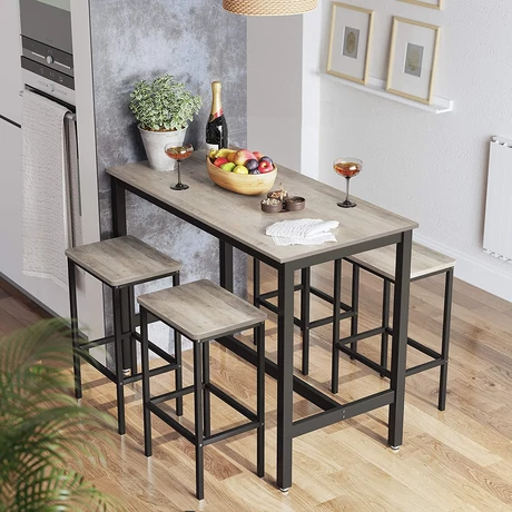 Bárasztal 2 bárszékkel, bárpult 120 x 90 x 60 cm, szürke és fekete Outlet