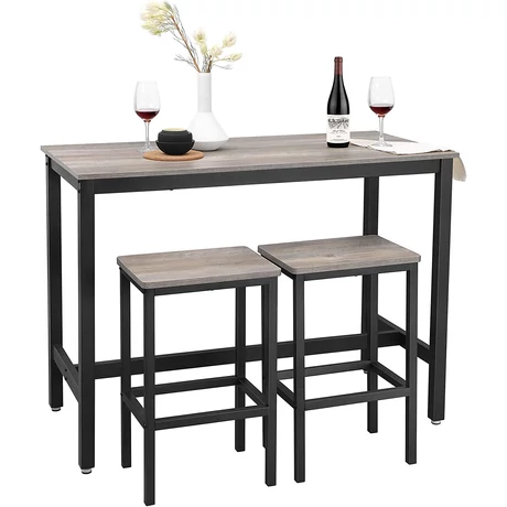 Bárasztal 2 bárszékkel, bárpult 120 x 90 x 60 cm, szürke és fekete Outlet