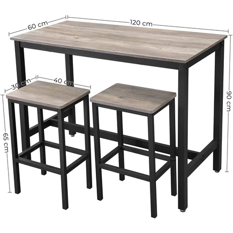 Bárasztal 2 bárszékkel, bárpult 120 x 90 x 60 cm, szürke és fekete Outlet