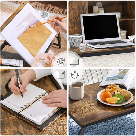 Laptop asztal, állítható reggeliző tálca, 71 x 35 x 23 cm, rusztikus barna -outlet