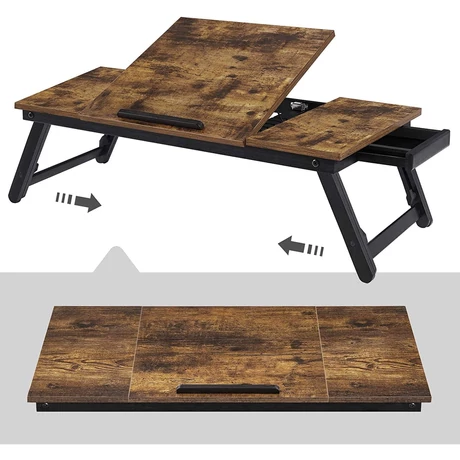 Laptop asztal, állítható reggeliző tálca, 71 x 35 x 23 cm, rusztikus barna -outlet