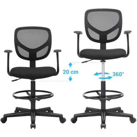 Ergonomikus irodai szék kartámaszokkal, magas forgó szék, Fekete Outlet