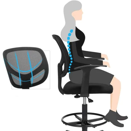 Ergonomikus irodai szék kartámaszokkal, magas forgó szék, Fekete Outlet