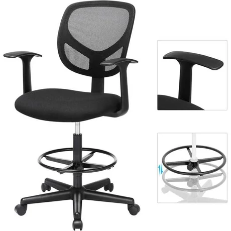 Ergonomikus irodai szék kartámaszokkal, magas forgó szék, Fekete Outlet