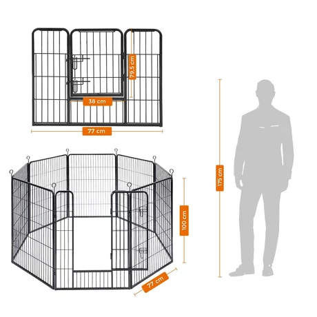 Kutya kennel, kutyaketrec 77x 100cm, kültéri kisállat kifutó, fekete Outlet
