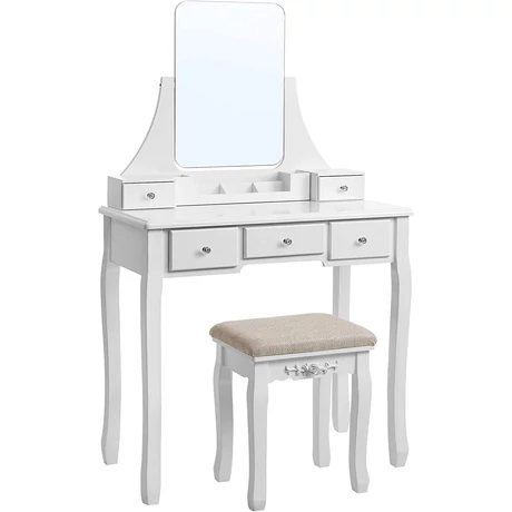 Fésülködő asztal készlet keret nélküli tükörrel 80 x 40 x 137,5 cm, fehér OUTLET