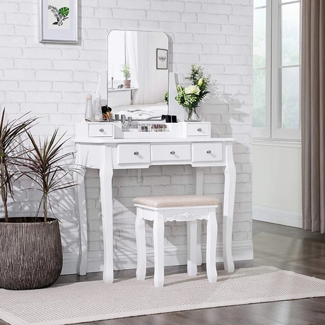 Fésülködő asztal készlet keret nélküli tükörrel 80 x 40 x 137,5 cm, fehér OUTLET