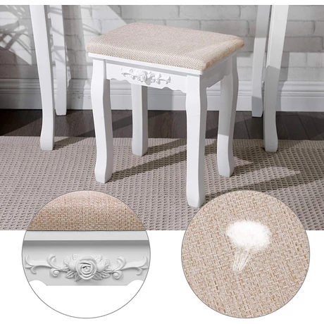 Fésülködő asztal készlet keret nélküli tükörrel 80 x 40 x 137,5 cm, fehér OUTLET