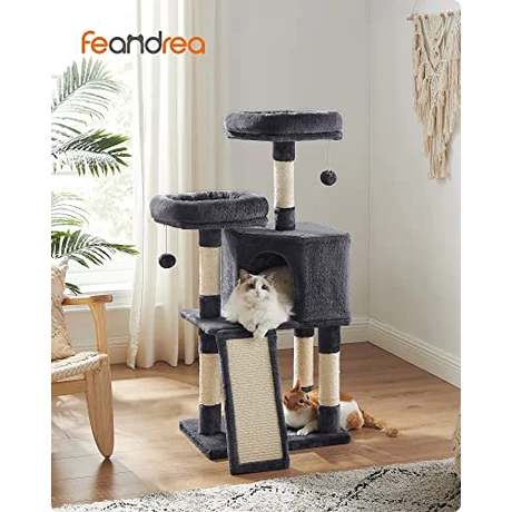 Macska kaparófa, 115 cm macskalakás kaparó rámpával, füstszürke