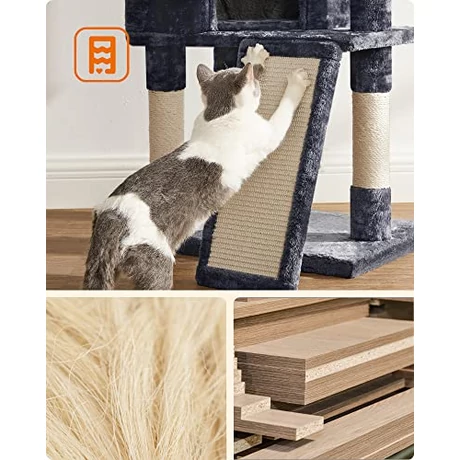 Macska kaparófa, 115 cm macskalakás kaparó rámpával, füstszürke
