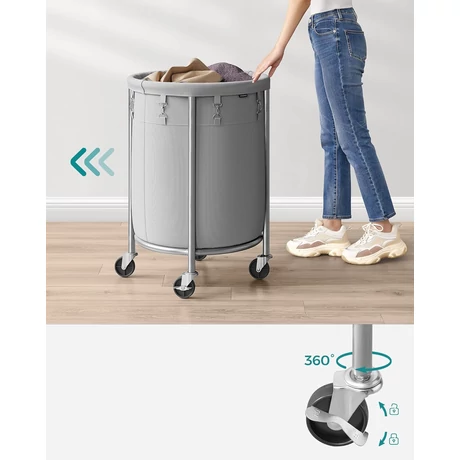 Szennyeskosár kerekekkel, szennyeskosár kerekekkel, 110 liter, szürke